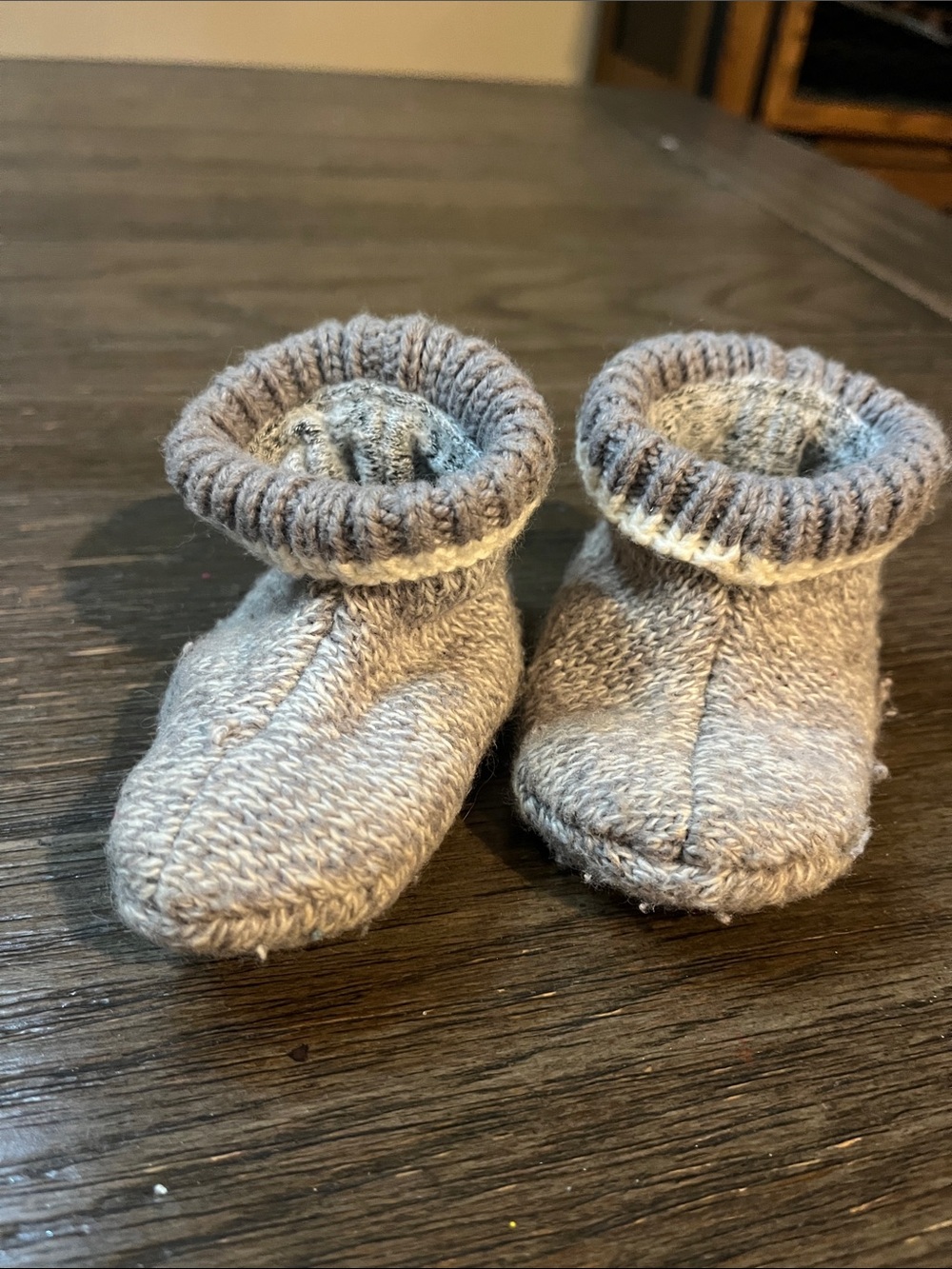 Hand-Knit Baby Booties in Heather Gray